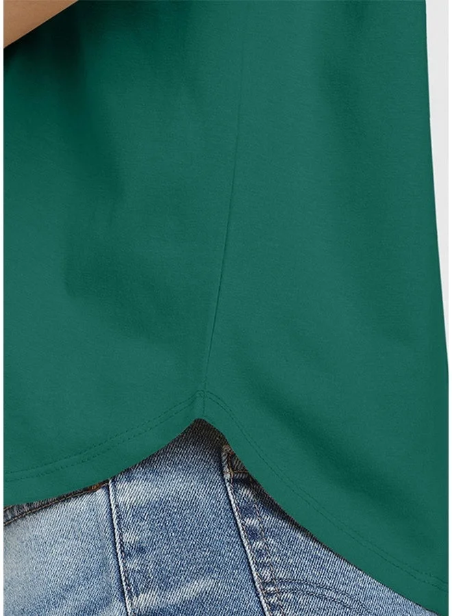 جونبيري تيشيرت قطن جوني بيري بقصة بوي فريند للنساء أخضر مقاس